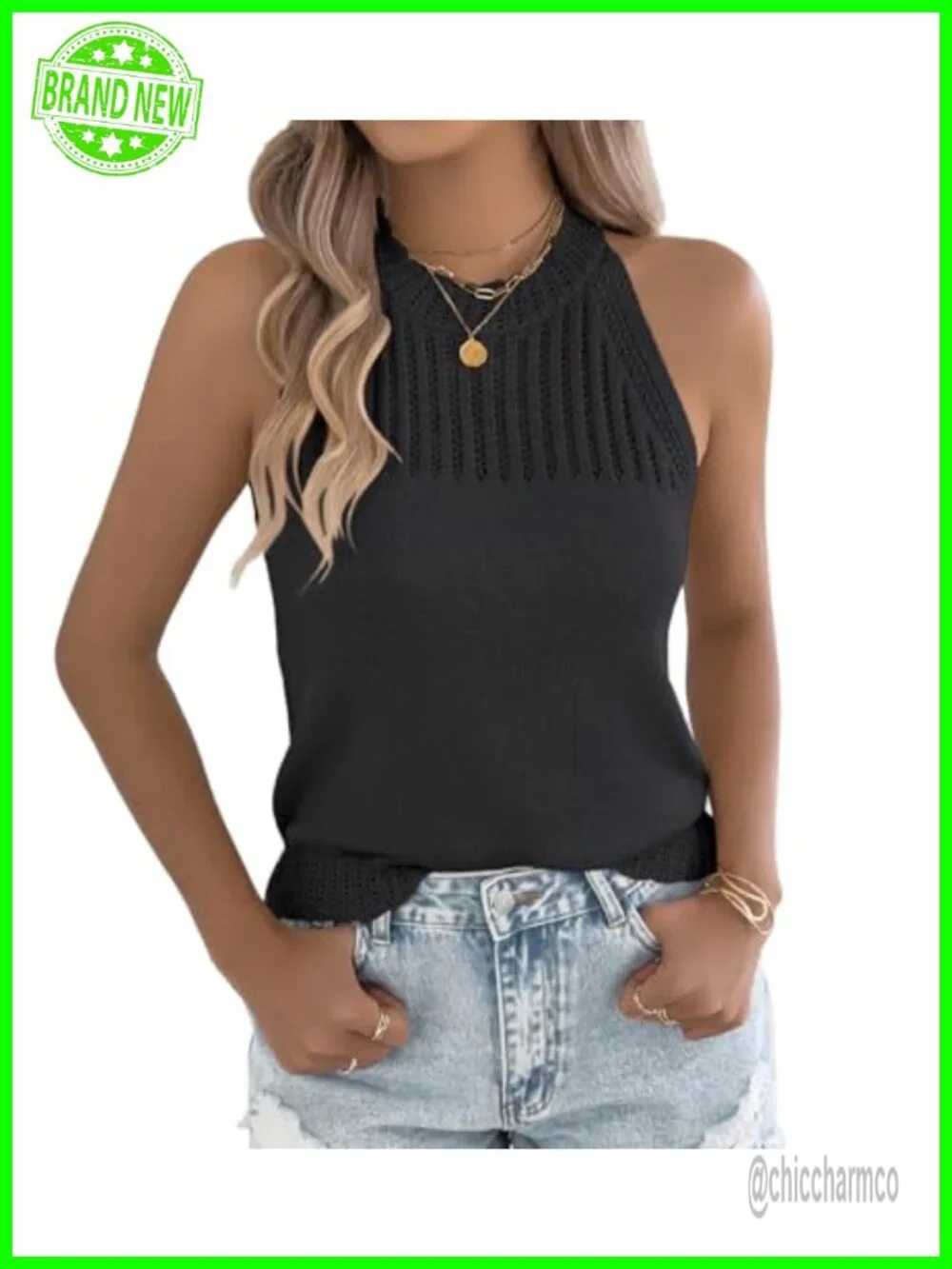 Hollow Out Knitted Sweater Vest Sleeveless Pullover Tank Top Crew Neck